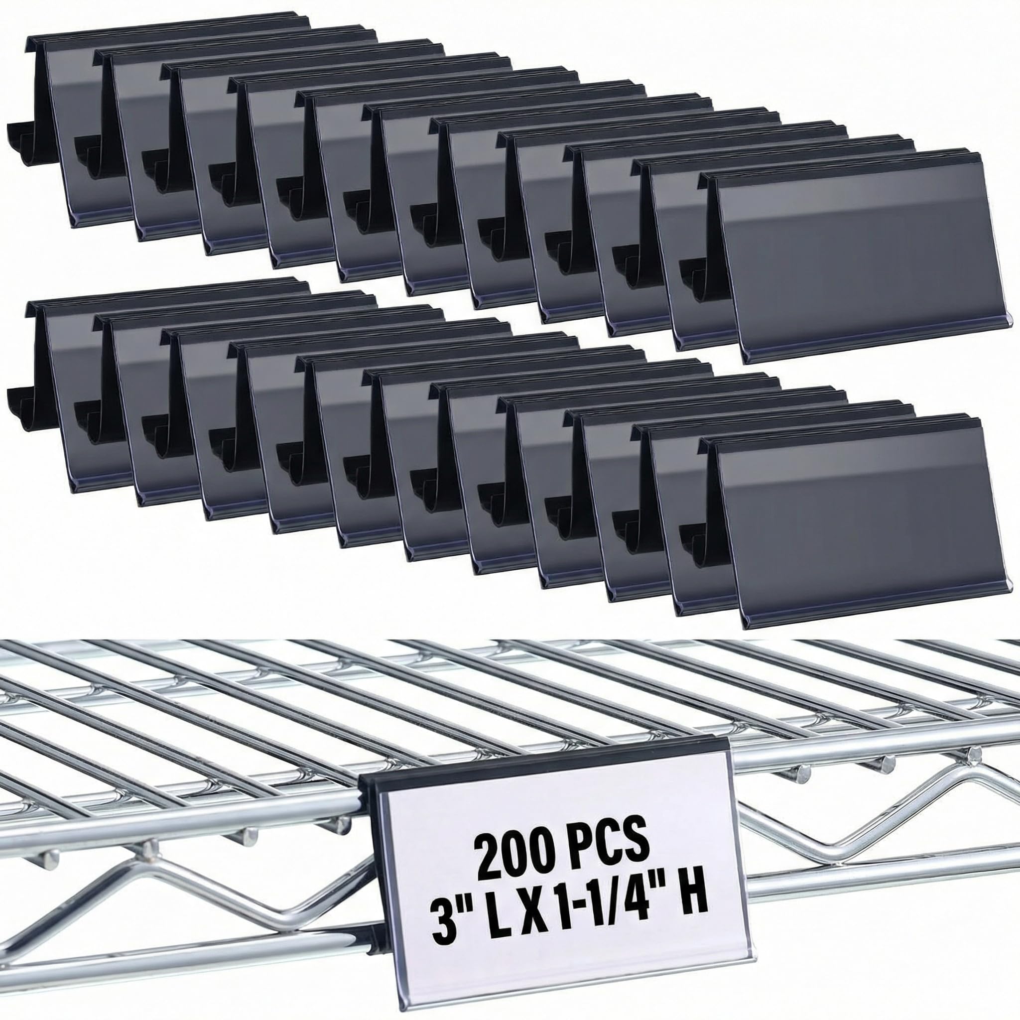 Kathfly 200 Pcs Wire Shelf Label Holder 3" L x 1.25" H Metro Shelf Clips