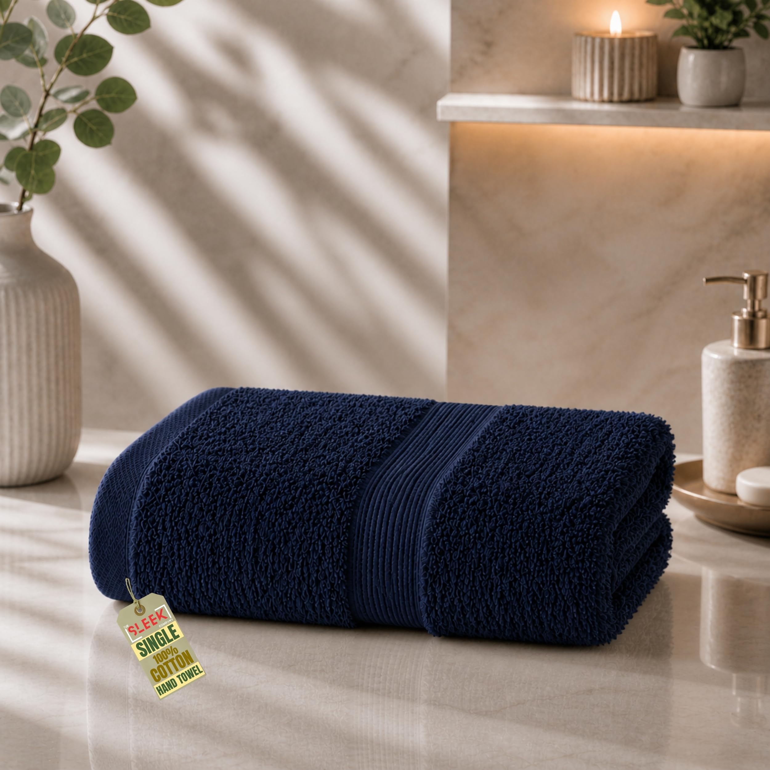 600GSM Royal Egyptian Cotton Hand Towels For Bathroom (50x80cm) – Soft & Absorbent Kitchen Hand Towels For Hand Drying – Hypoallergenic, Quick Dry & Durable Hand Towel for Homes & Hotels (Navy Blue)