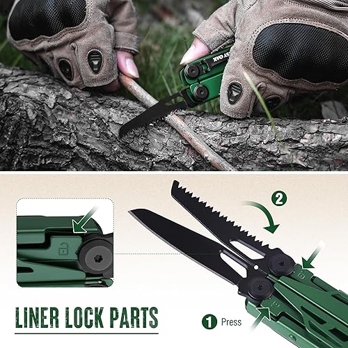 Miniatura 6 de MOSSY OAK Alicates multiherramienta mecanizados CNC, multiherramienta 17 en 1 con cuchillo de bolsillo, arrancador de fuego y silbato, abridor de