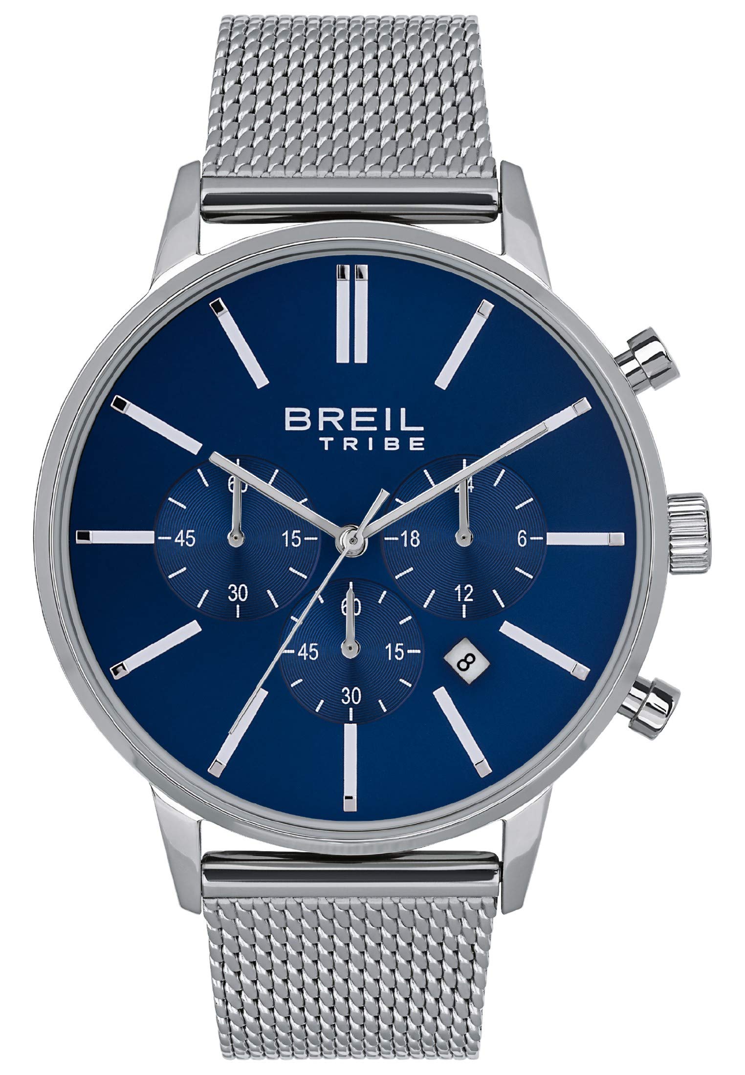 BreilBreil Uhr Herren Avery Ziffernblatt BLAU Bewegung Chrono Quartz e MESH Stahl Silber EW0507