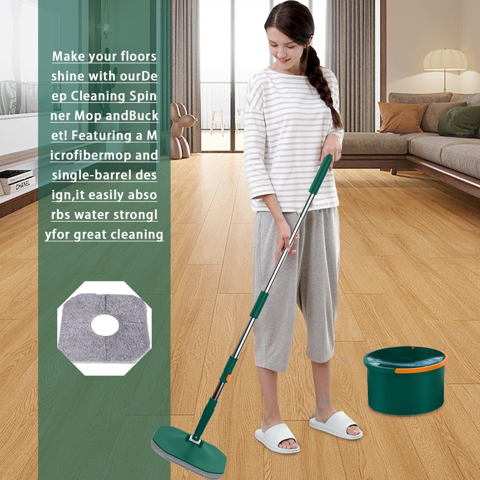 Mopa Giratoria Herramienta Plana De Microfibra Para Polvo, Seco Y Húmedo
