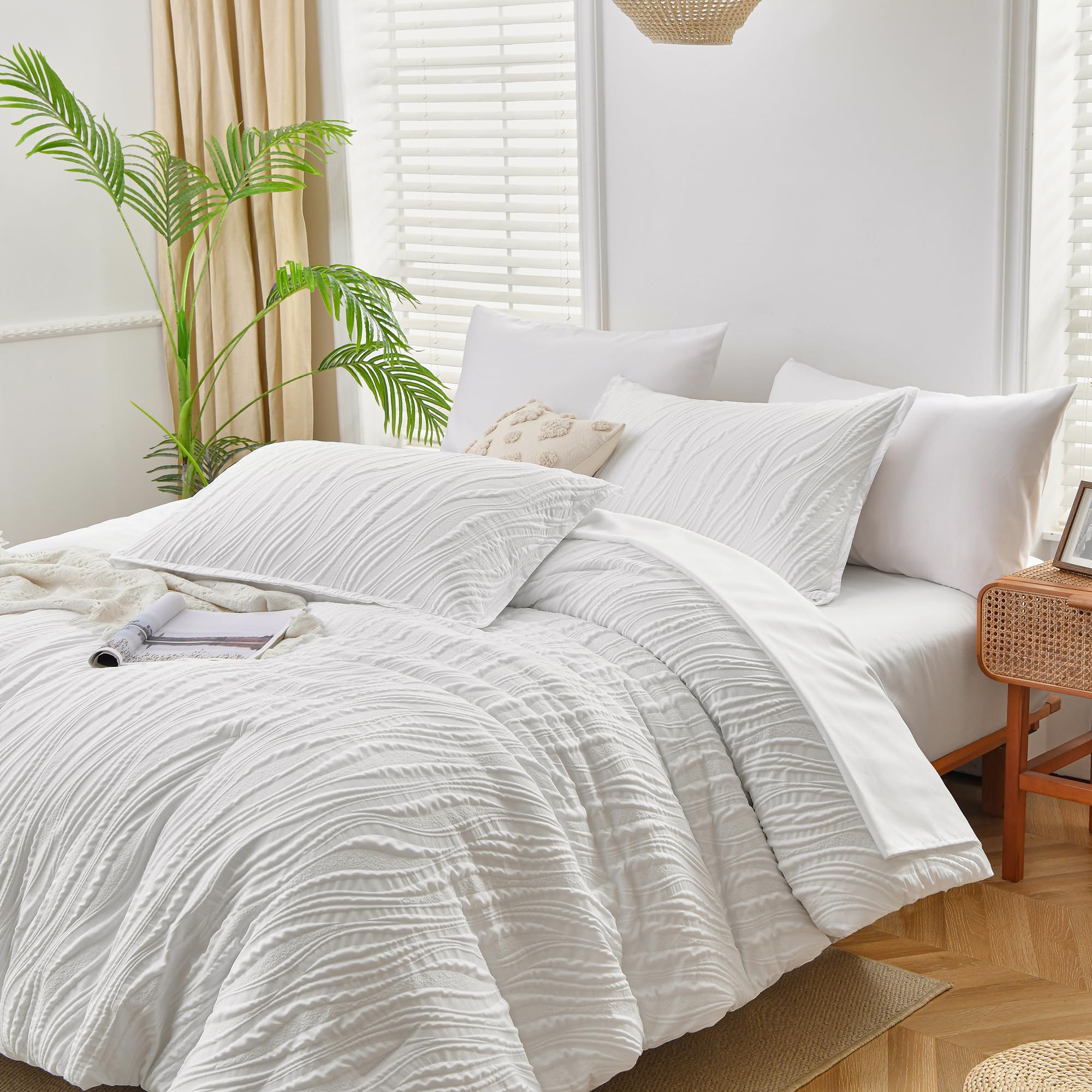 Shatex King Bed Comforter Set, 7 Pieces White Fluffy Comforter King