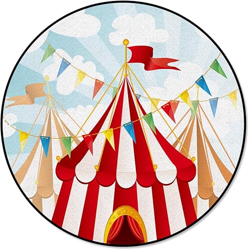 Miniatura 2 de Alfombras redondas para niños, tapete antideslizante para gatear, tienda de campaña de circo, alfombra residencial para sala de estar, comedor,