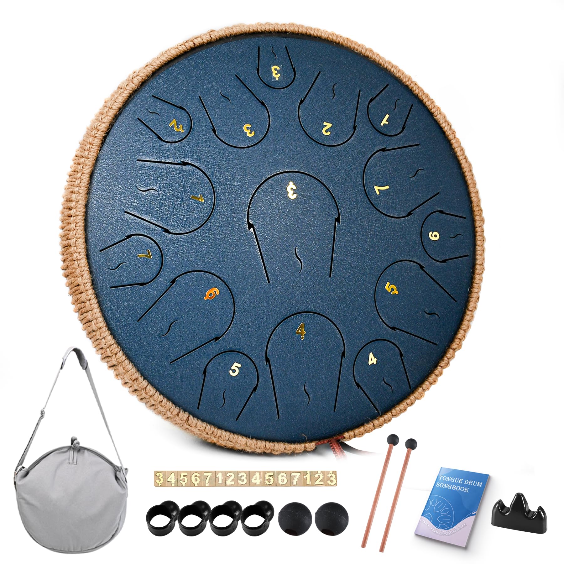 Lidguni Steel Tongue Drum - 14 Zoll 15 Note Tongue Drum - Hand Pan Drum mit Notenbuch, Handpan Drum Schlägel und Tragetasche, C-Dur (Marineblau), 14IN-15NOTE