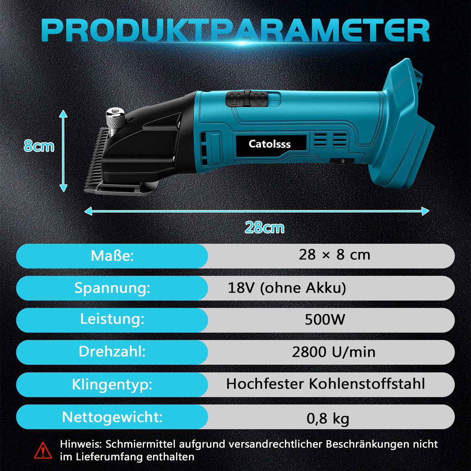 Schermaschine Pferd für Makita 18V Akku,2500 RPM/Min Motor,6 Gang Profi Pferde Schafschere für Dickes & Verfilztes Haar (ohne Akku)