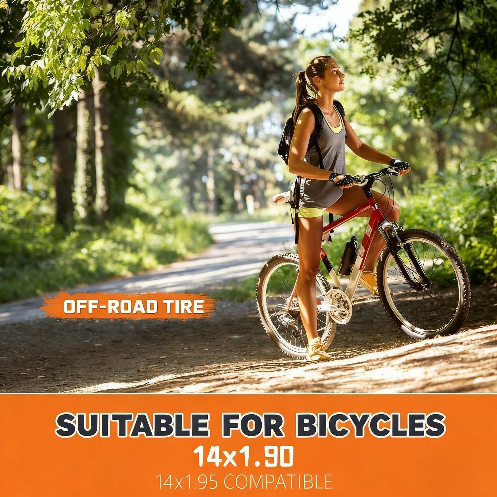 14x1.9 Opona Rowerowa, Odporna na Przebicia, Wzór Bieżnika Off-Road, Kompatybilna z Rowerami Górskimi i Hybrydowymi, Ciśnienie 280-450 kPa(TIRE)