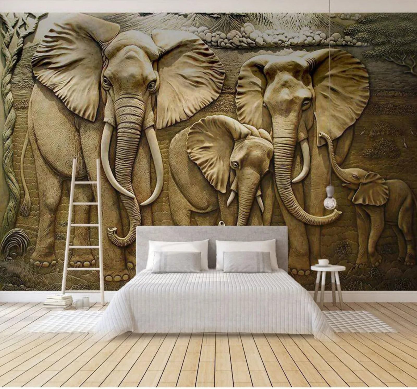 Wallpaper-3D-Xlm 250Cm×170Cm(B×H) Three Dimensional Relief Vintage Elephant Art 3D Wallpaper Easy Install Feature Office Living Room Sofa Bedroom Tv Background Wall Decoration-250Cm×170Cm