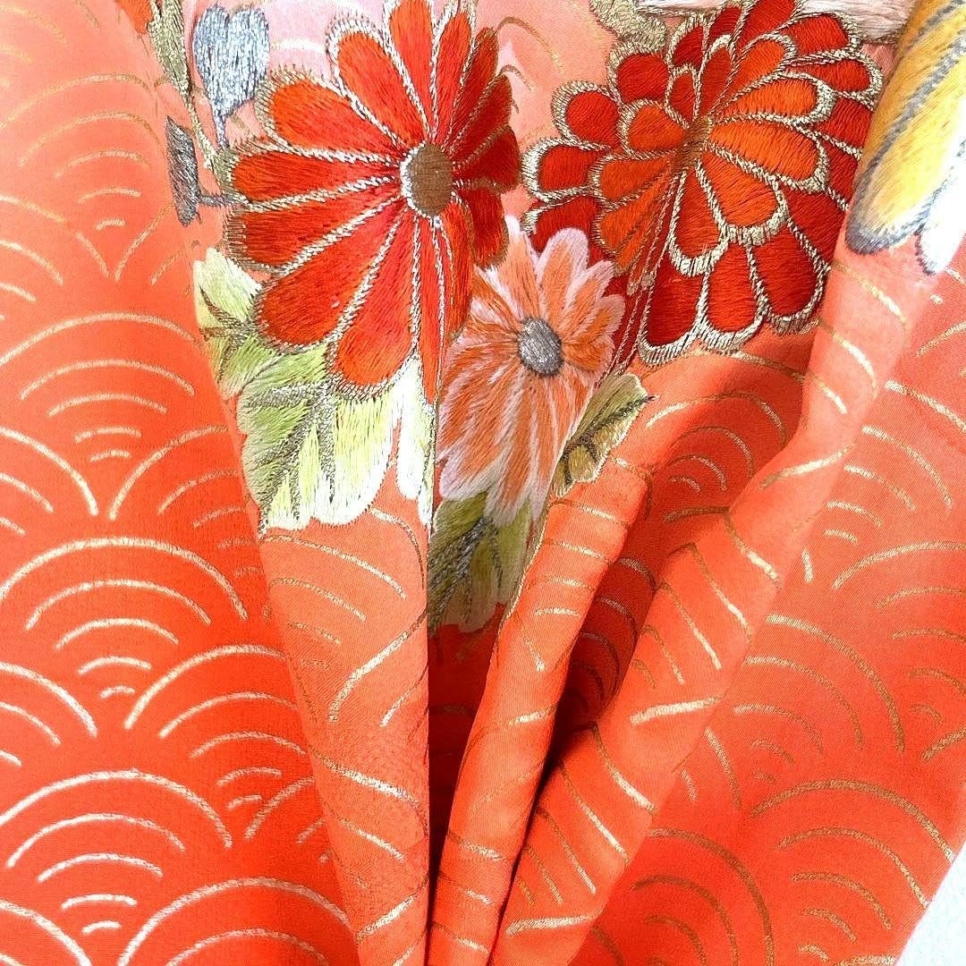 セット七五三7歳女の子 着物＆帯＆袖なし長襦袢＆小物クリーム色