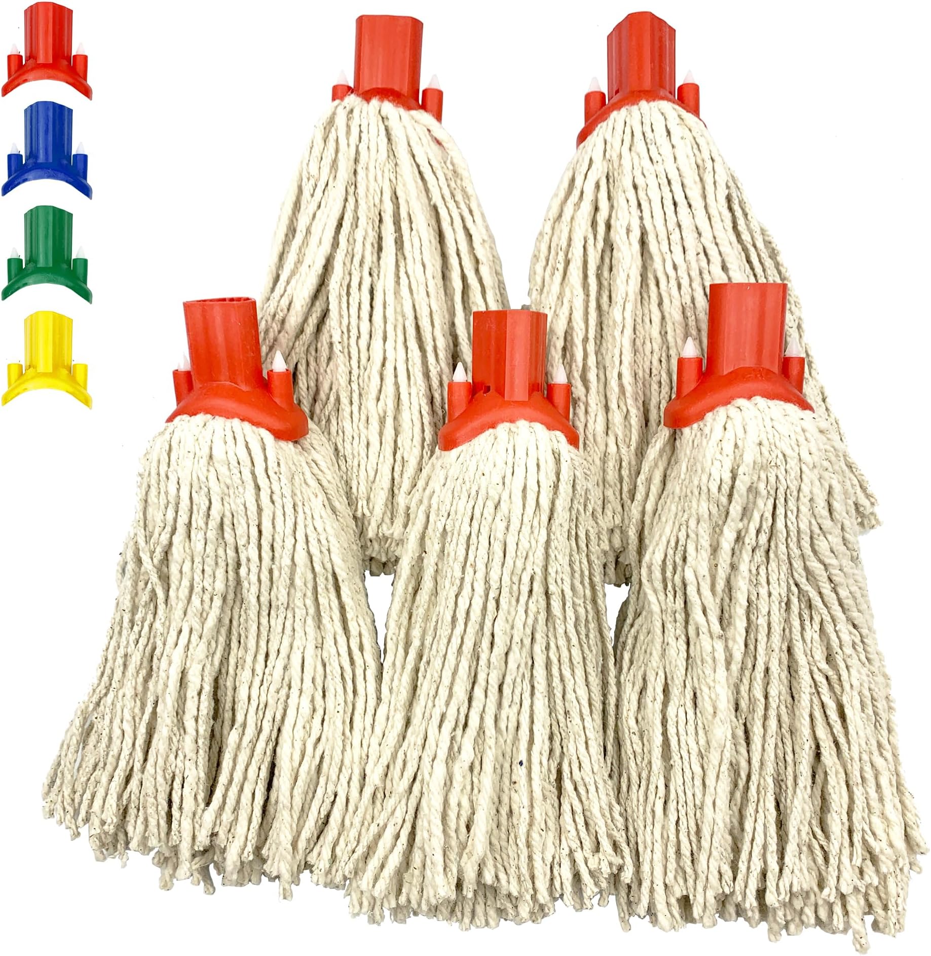 Mop Heads Replacement, Colour Coded Self Threading Socket Cotton Mop Head No.12 PY (Red, Pack of 5)