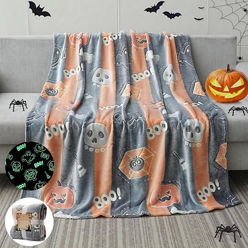 Miniatura 1 de Manta de Halloween que brilla en la oscuridad, regalos para niñas y niños, manta suave de calabaza de 3, 4, 5, 6, 7, 8, 9, 10 años, juguetes para