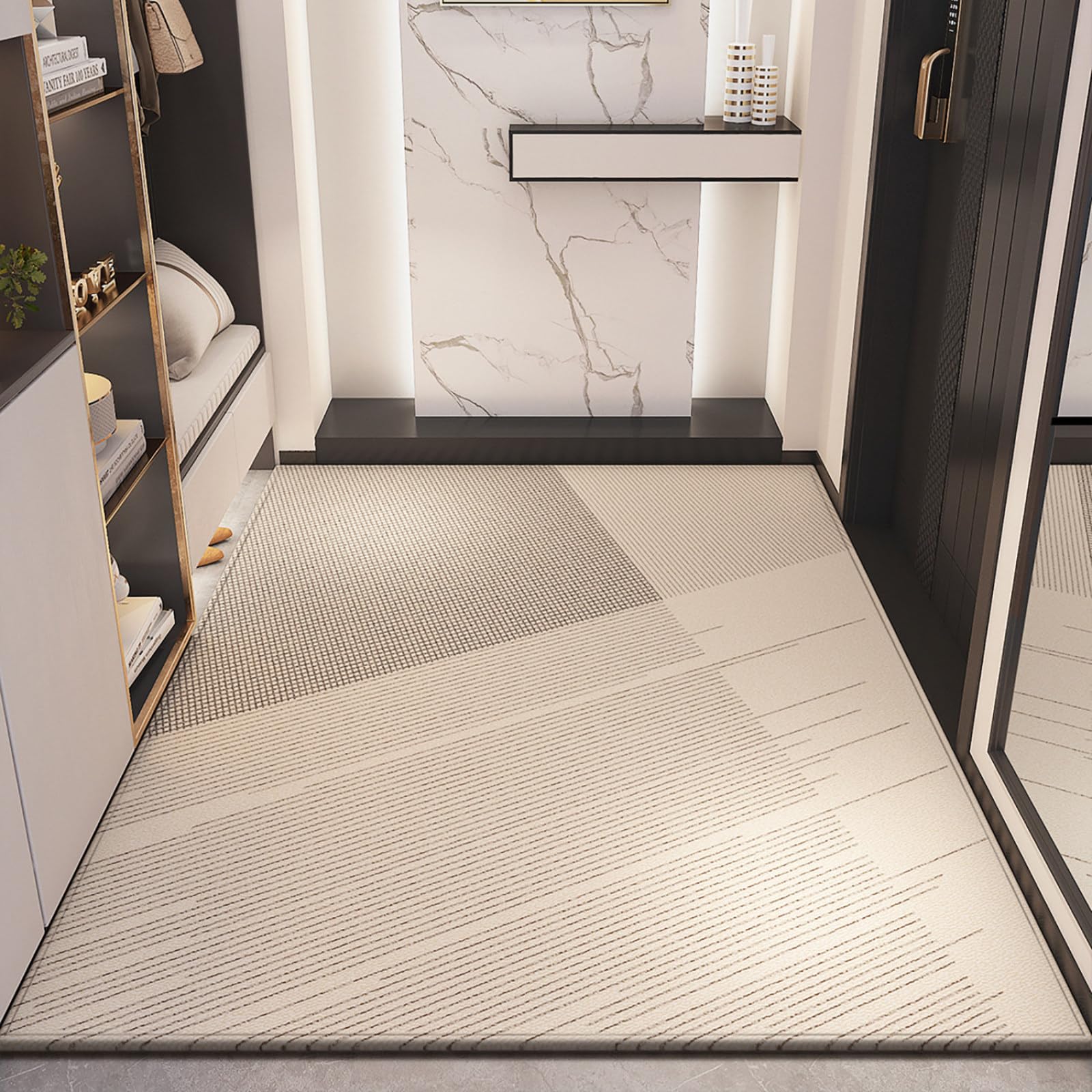 Felpudo Entrada Casa 90x150 Patrón De Línea Beige Marrón Claro Felpudo Exterior Antideslizante Lavable Felpudos para Pasillo Cocina Puerta Jardín Decoración Alfombrilla para Entrada