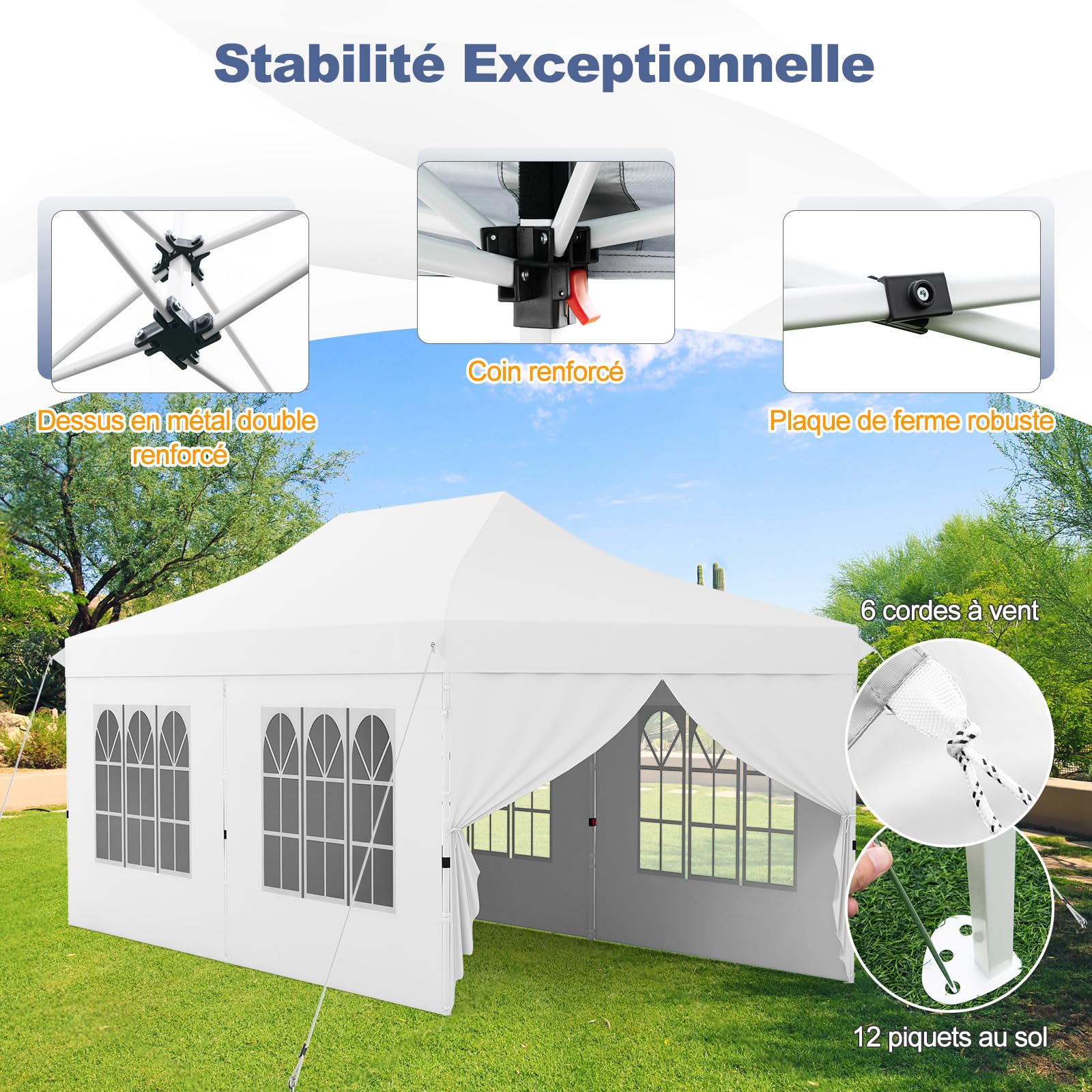 RELAX4LIFE Tonnelle Pliante 3x6 Imperméable avec 6 Parois Amovibles, Barnum Pliant 3x6, Hauteur Réglable, Portes Zippées, Tente de Réception Anti-UV, Sac Transport, Montage sans Outil