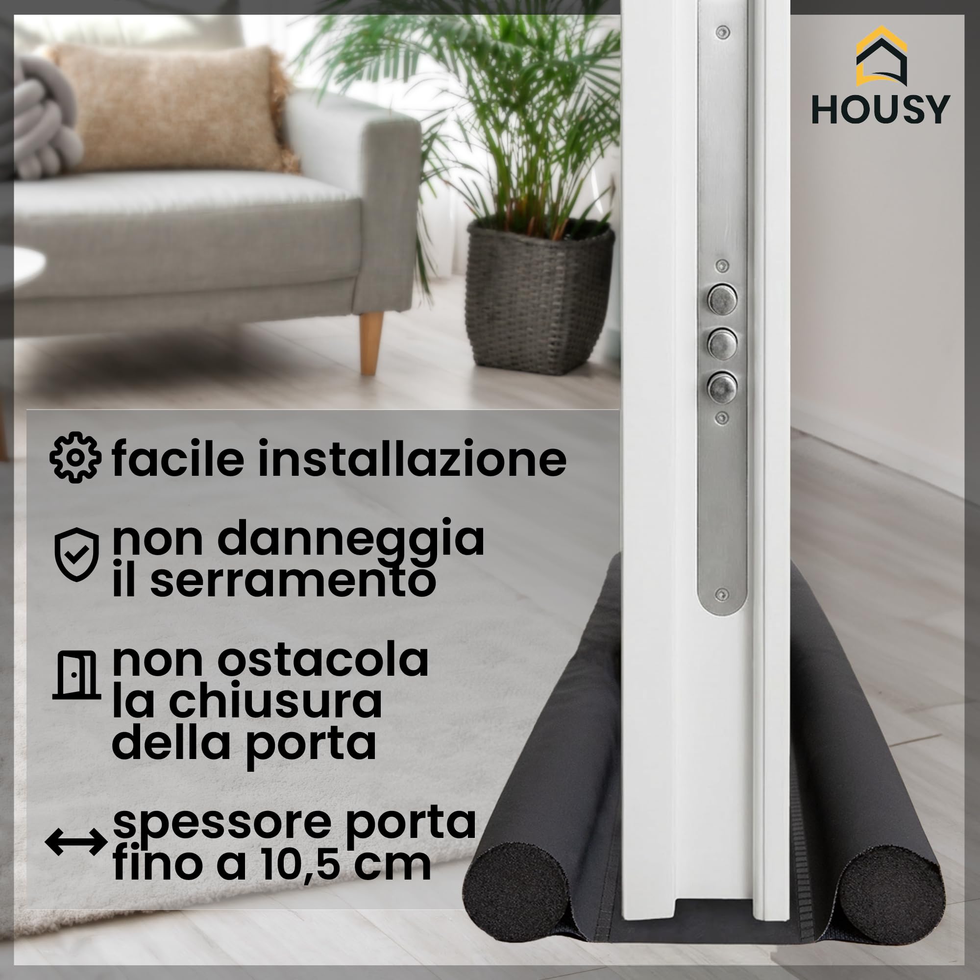 HOUSY Paraspifferi Sottoporta Blindata o Ingresso fino a 10cm di Spessore - Lunghezza Salsicciotto 90cm (Per porte con spessore di 10 cm)