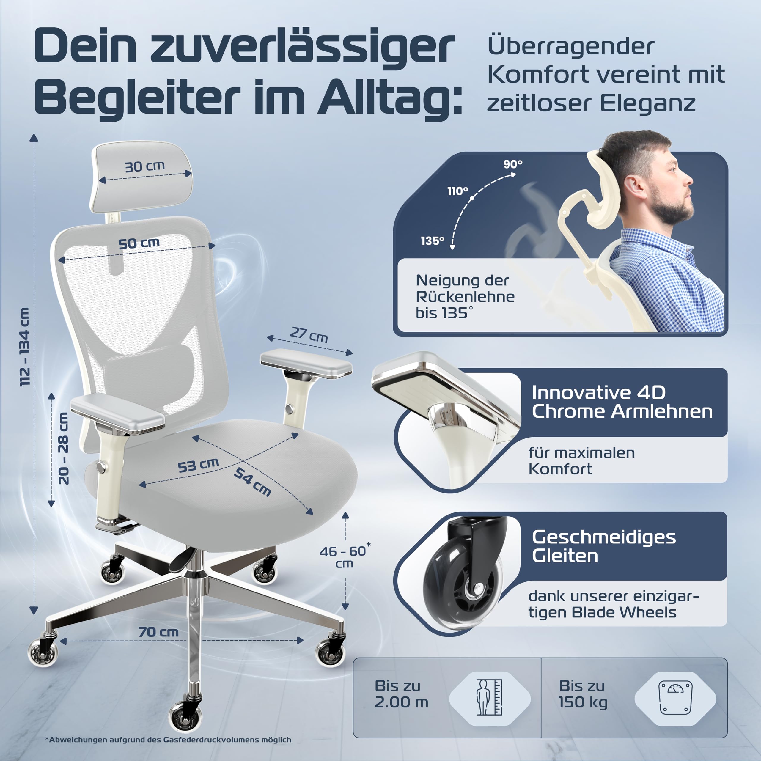 CLOUVOU CleverSeat Bürostuhl Ergonomisch [TESTSIEGER] | Drehstuhl 150kg Schreibtischstuhl | Büro Stuhl & Gaming Stuhl | Home Office Chair Ergonomic | Atmungsaktiver Computerstuhl