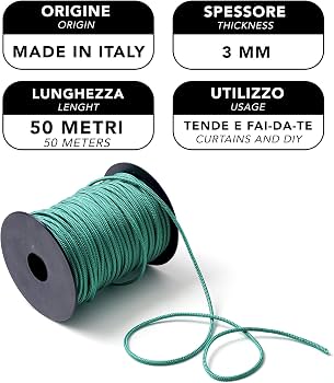 IPEA Tresse Vénitienne Vert Pois 50m - Corde Nylon 3mm Fabriquée En Italie