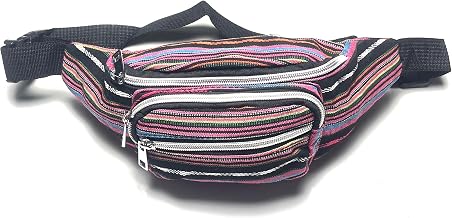 Hippie Ethnic Style Fanny Pack for Men Women and Children, Multicolor Bag for Travel, Festival, Holiday, Hiking, Running, Outdoor, Camping, Multicoloured/Black, Travel Bags