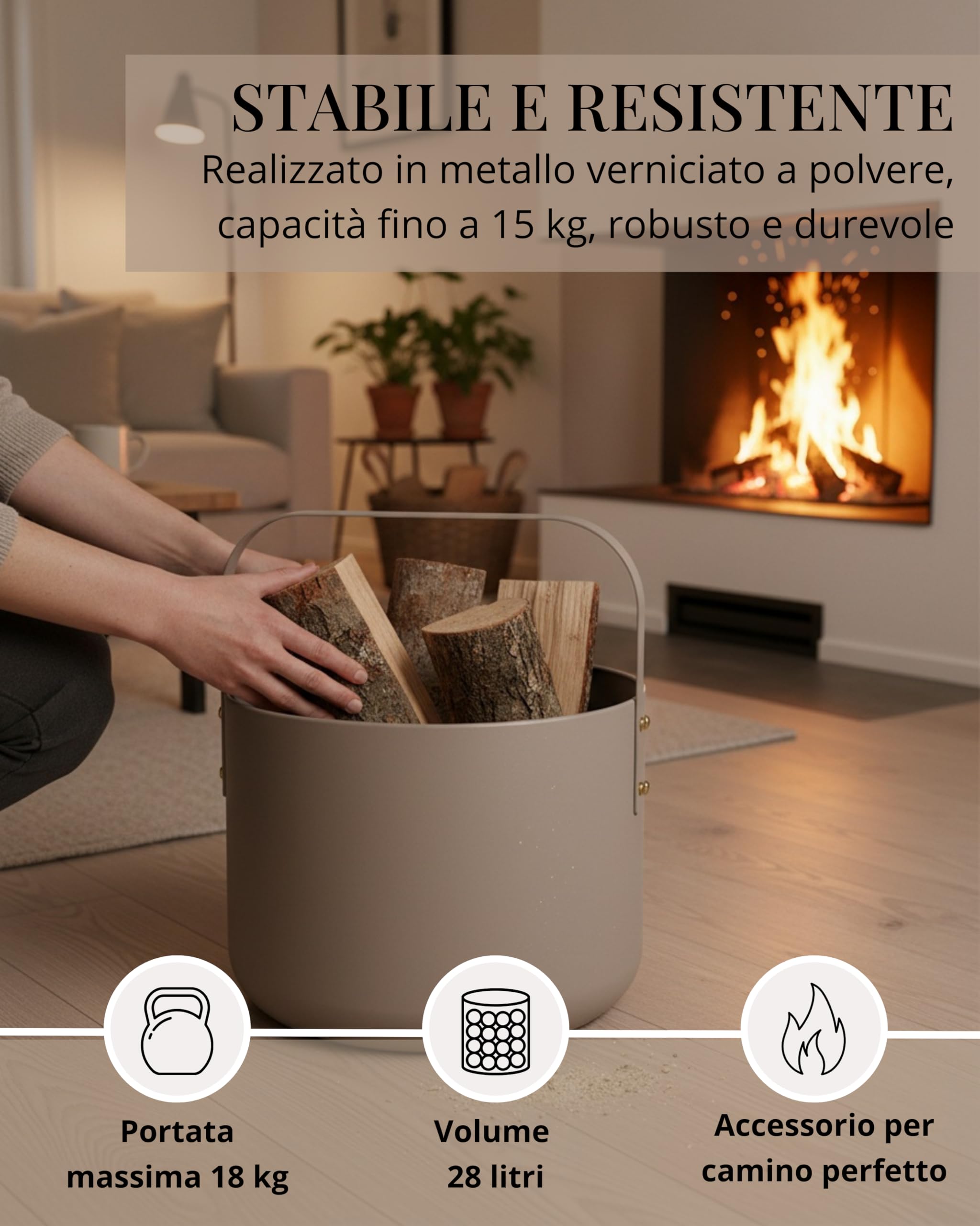 Livlig53 - Cesta porta legna in metallo, cestino per legna da ardere con manico, grande cesto per legna da ardere 36 x 44 cm, cestino per legna come accessorio per caminetto, cestino di stoccaggio con
