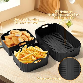 Hot Air Fryer Accessories for Philips Airfryer Dual Flexbasket 1000 Series 7.1 L 3 Pieces Airfryer Silicone Mould Accessories Silicone Mould Hot Air Fryer for Philips NA154/00 Philips Air Fryer Silicone Insert