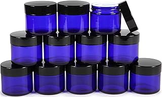 Vivaplex, 12, Cobalt Blue, 2 oz, Round Glass Jars, with Inner Liners and black Lids
