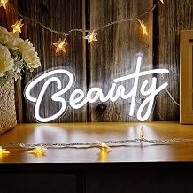 Beauty LED Neon Sign Letter Neon Lights for Bedroom USB Powered Wall Mounted Neon Signs For Room 3D Wall Art Wedding Party Living Room Decorative Lighting Girls Gift White