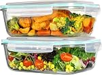 Vtopmart 2Pack 1860ml/63oz Large Glass Storage Containers with Lids, Meal Prep Food Container Set with Snap Airtight Lid for Baking, Microwave, Oven, Leak Proof, for Freezer, Dishwasher, Green