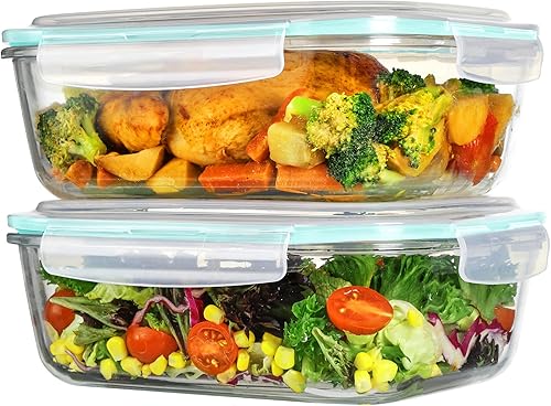 Vtopmart Paquete de 2 recipientes de almacenamiento de vidrio grandes de 76.4 onzas con tapas, juego de recipientes de alimentos con tapa hermética