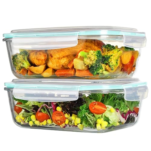Vtopmart 2Pack 2260ml/76.4oz Extra Large Glass Storage Containers, Green | Meal Prep Food Container Set with Snap Airtight Lids, Microwave, Oven, Freezer, Dishwasher Safe, Baking, BPA Free