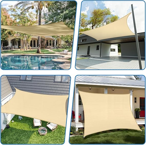 TANG 16' x 20' Sun Shade Sail Rectangle Outdoor Canopy UV Block Sunshades for Patio, Square Shade Cloth for Backyard Porch Deck Garden Pergola Cover, Beige