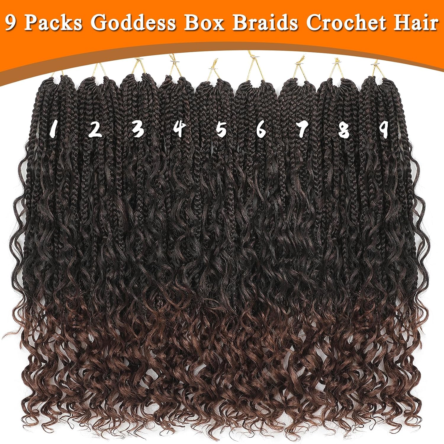 Goddess Box Braids Crochet Hair 9 Packs 18 Inch Pre Looped Curly Ends Boho Crochet Braids For Black Women(18 Inch,T30)