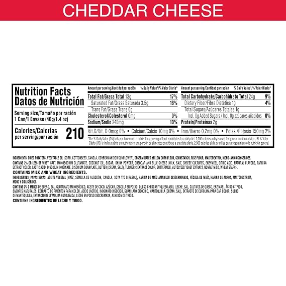Pringles, Crisps, Lunch Snacks, Office and Kids Snacks, Grab N' Go, Cheddar Cheese (12 Cans)