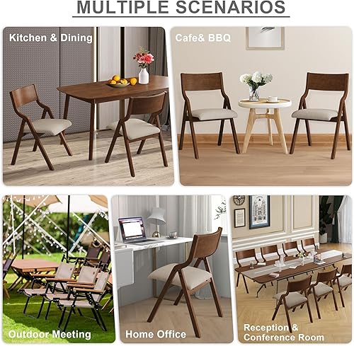 Miniatura 7 de Ball & Cast Juego de 2 sillas de comedor plegables con cojines acolchados, diseño ergonómico, sillas de comedor plegables de madera para comedor