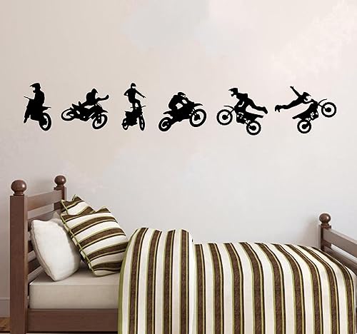 Miniatura 3 de Calcomanías de pared de motocross, rodapié de moto para niños y niñas, calcomanías de pared de vinilo para habitación de niños, sala de estar,
