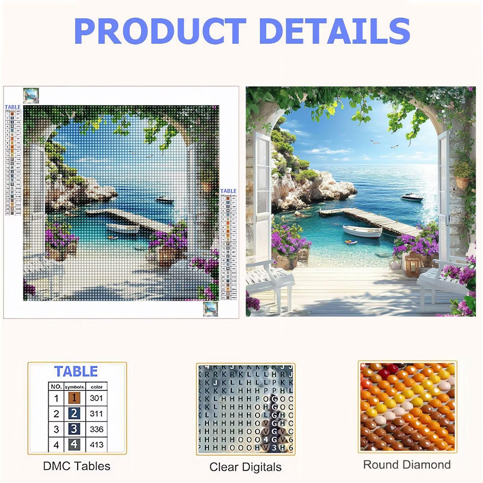 Diamond Painting Adulti, Paesaggio Diamond Painting Kit Completo, 5D Pittura Diamante Bambini Attività Manuale Creativa e Idea Regalo, Diamantini Crystal Art Tela Fai Da Te Kit 80x80cm Mare FX#241