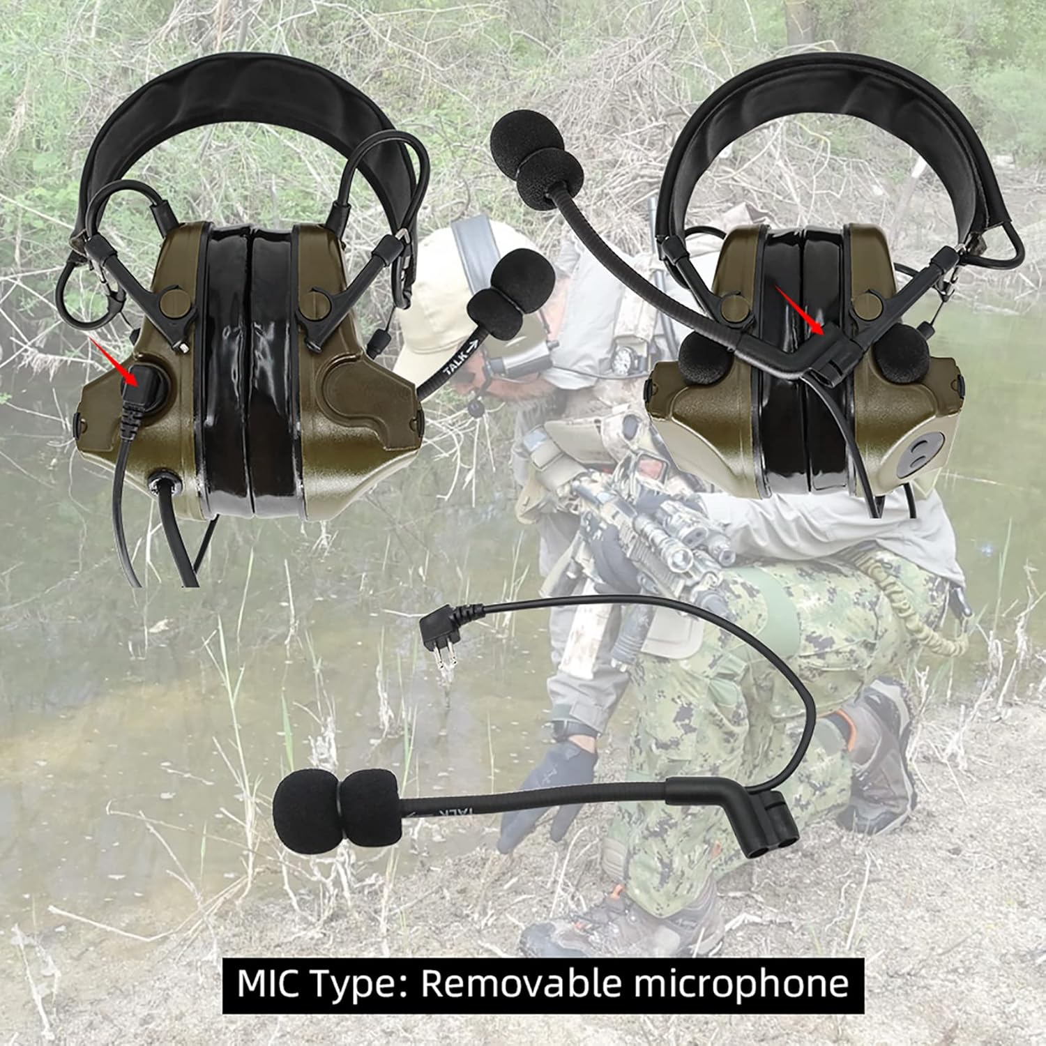 Tactical Headset,Sound Pickup Noise Reduction & Ken 2 Pin PTT for Airsoft Activities - Image 3
