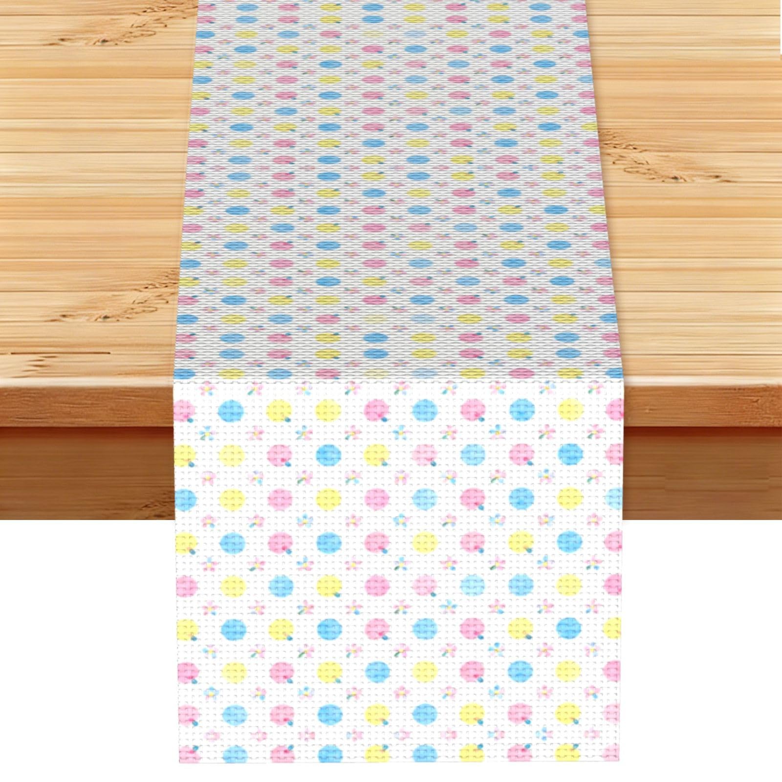 Dot Flower Seamless Linen Look Table Runner 13x72-Wrinkle Resistant Farmhouse Style for Dining Table Decor
