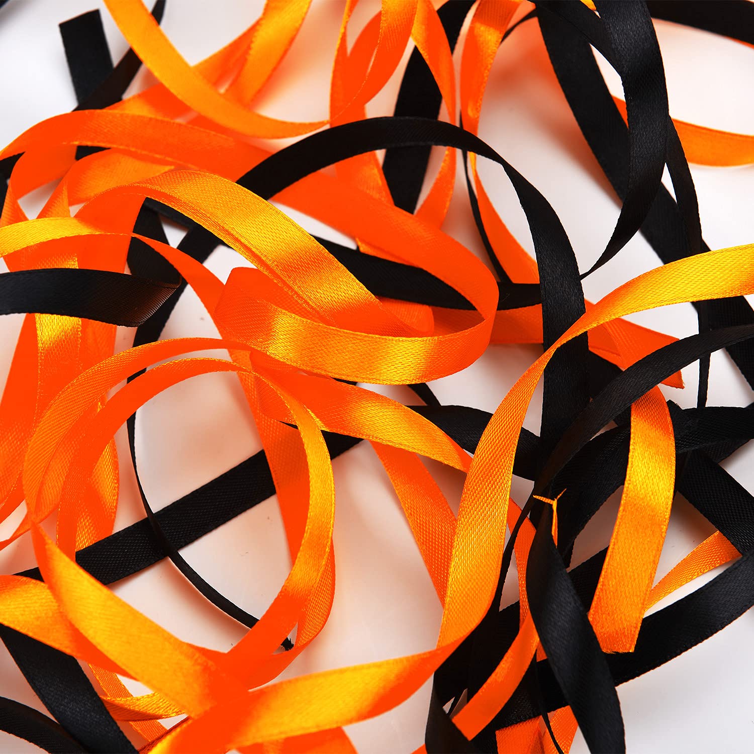2 Rouleaux De Ruban Satiné Halloween - Orange Et Noir - 22 M X 20 Mm - Pour Emballage Cadeaux, Décoration Fête, Bricolage