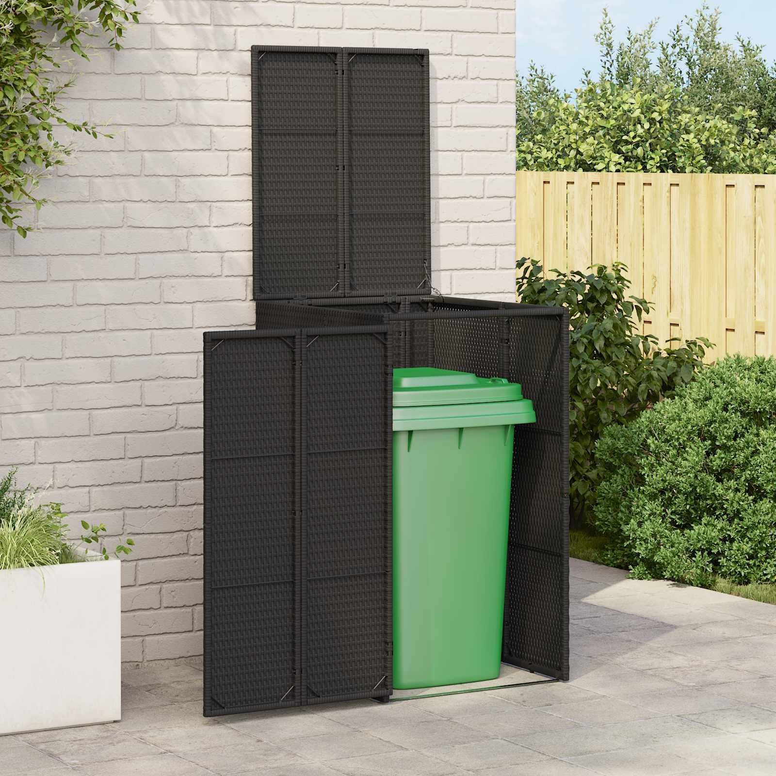 vidaXL Mülltonnenbox Schwarz 65 x 80 x 115 cm Polyethylen, Garten und Terrasse, moderner Lagerbehälter, wetterfester Box für Müll oder Terrassen-Zubehör