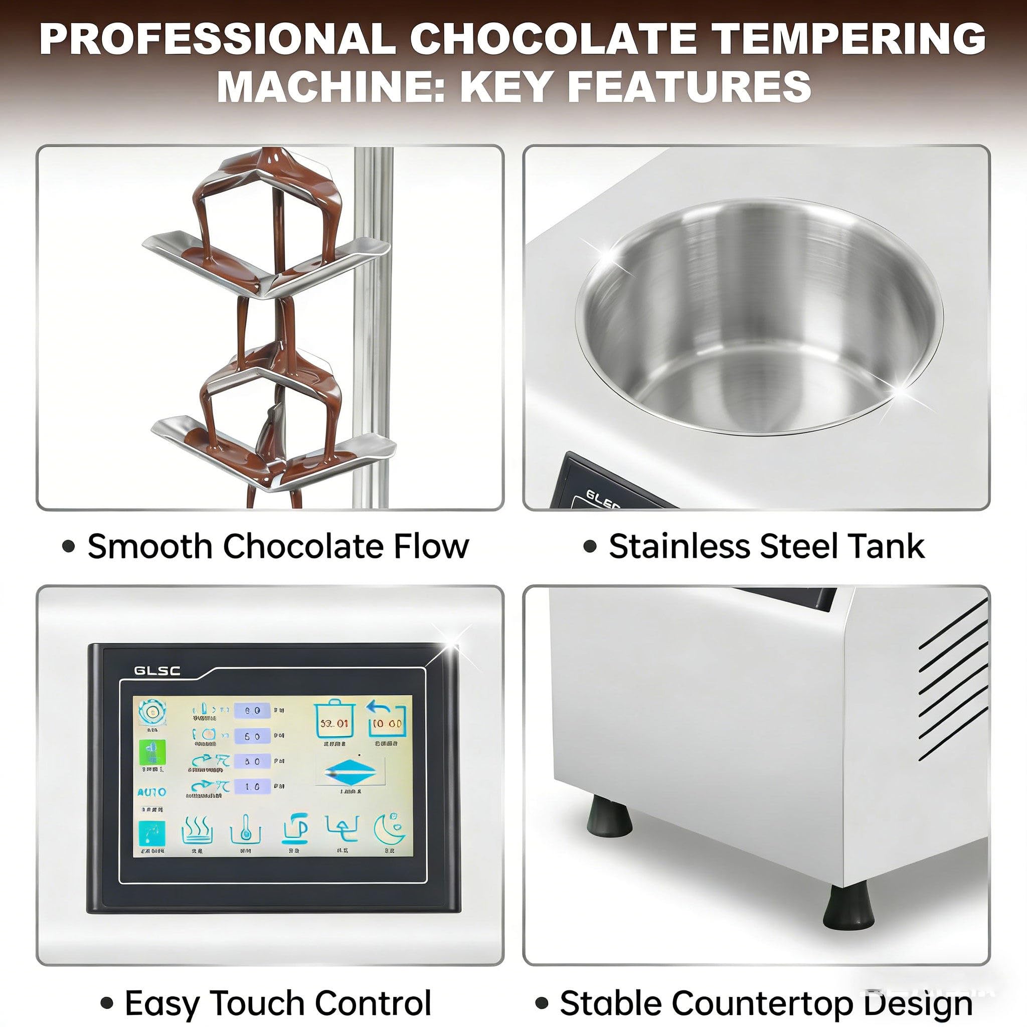 Machine à Fondre Le Chocolat Professionnelle 5,5 l, Acier Inoxydable, tête Spirale Amovible, idéale pour Les Barres chocolatées, l'enrobage de Fraises, Les fêtes et Les Mariages.