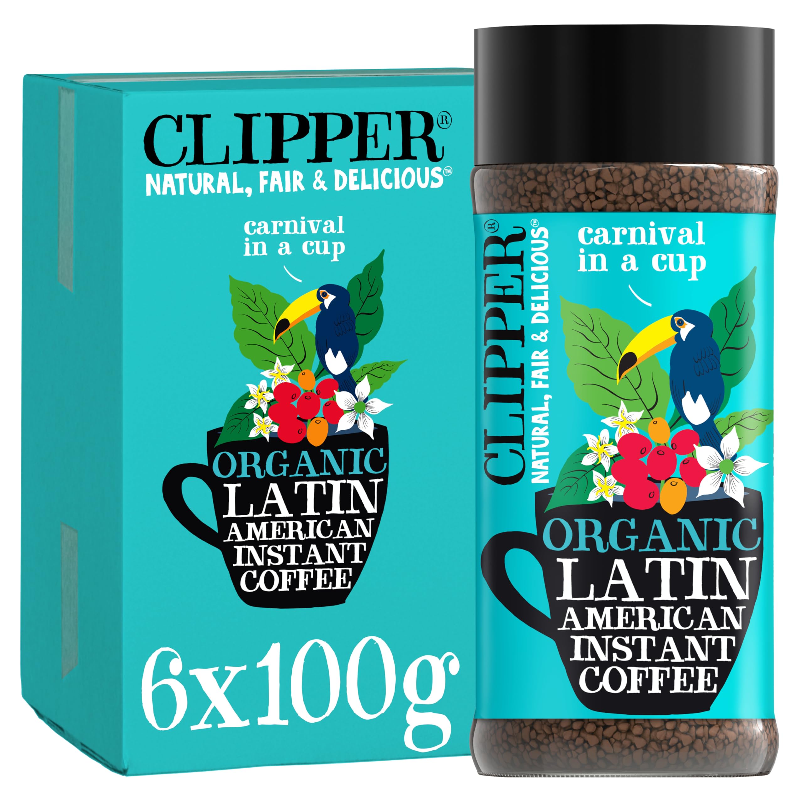 Clipper Coffee: Organic Latin American Instant Coffee – Medium Roast Coffee, Freeze Dried & Ethically Sourced – 6 Pack, 100g Per Jar