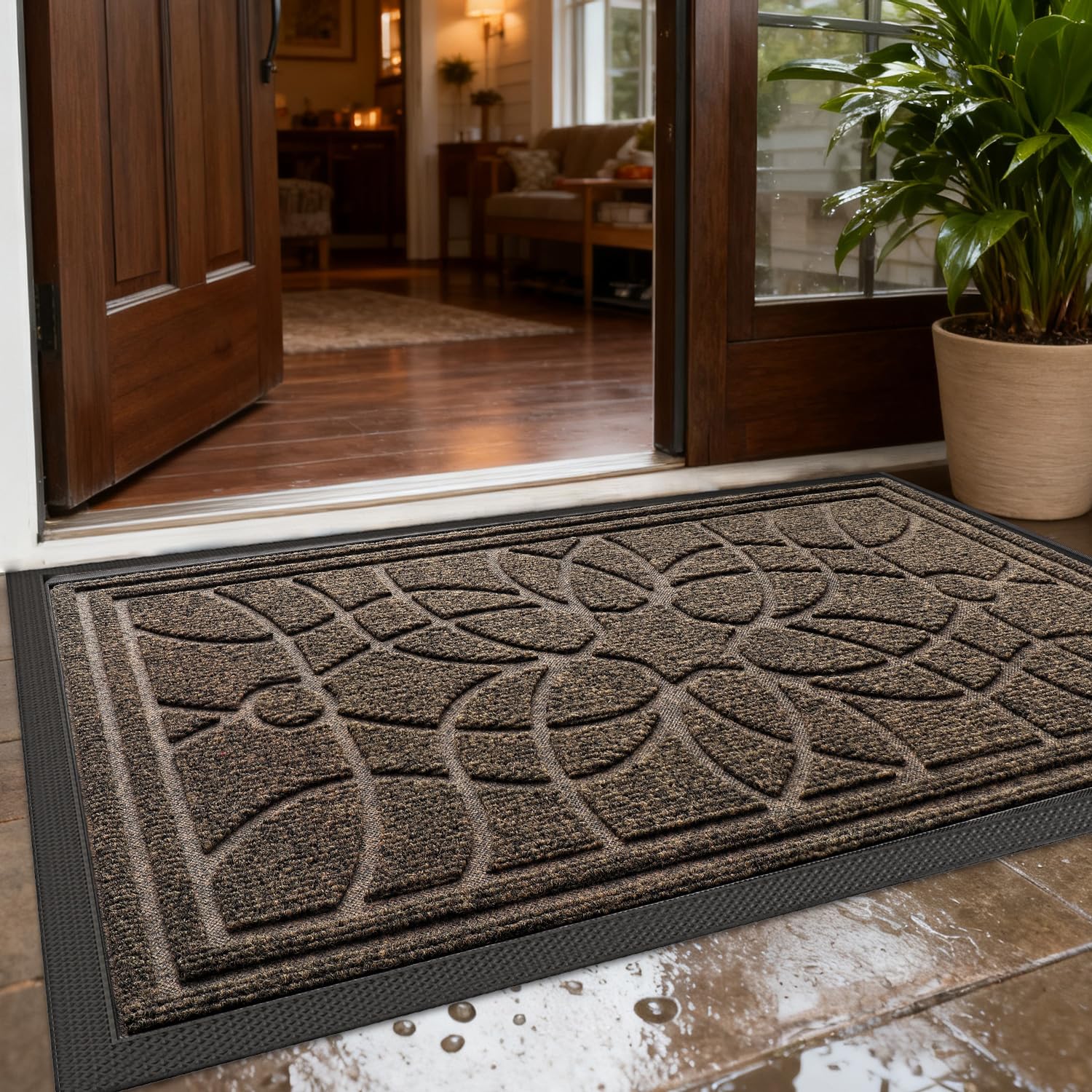 DEXI Paillasson Interieur Entree 60 x 120 cm, Tapis d'entrée Antidérapant, Tapis de Porte Absorbant et Résistant, Tapis pour Intérieur, Extérieur, Couloir, Jardin, Cour, Brun