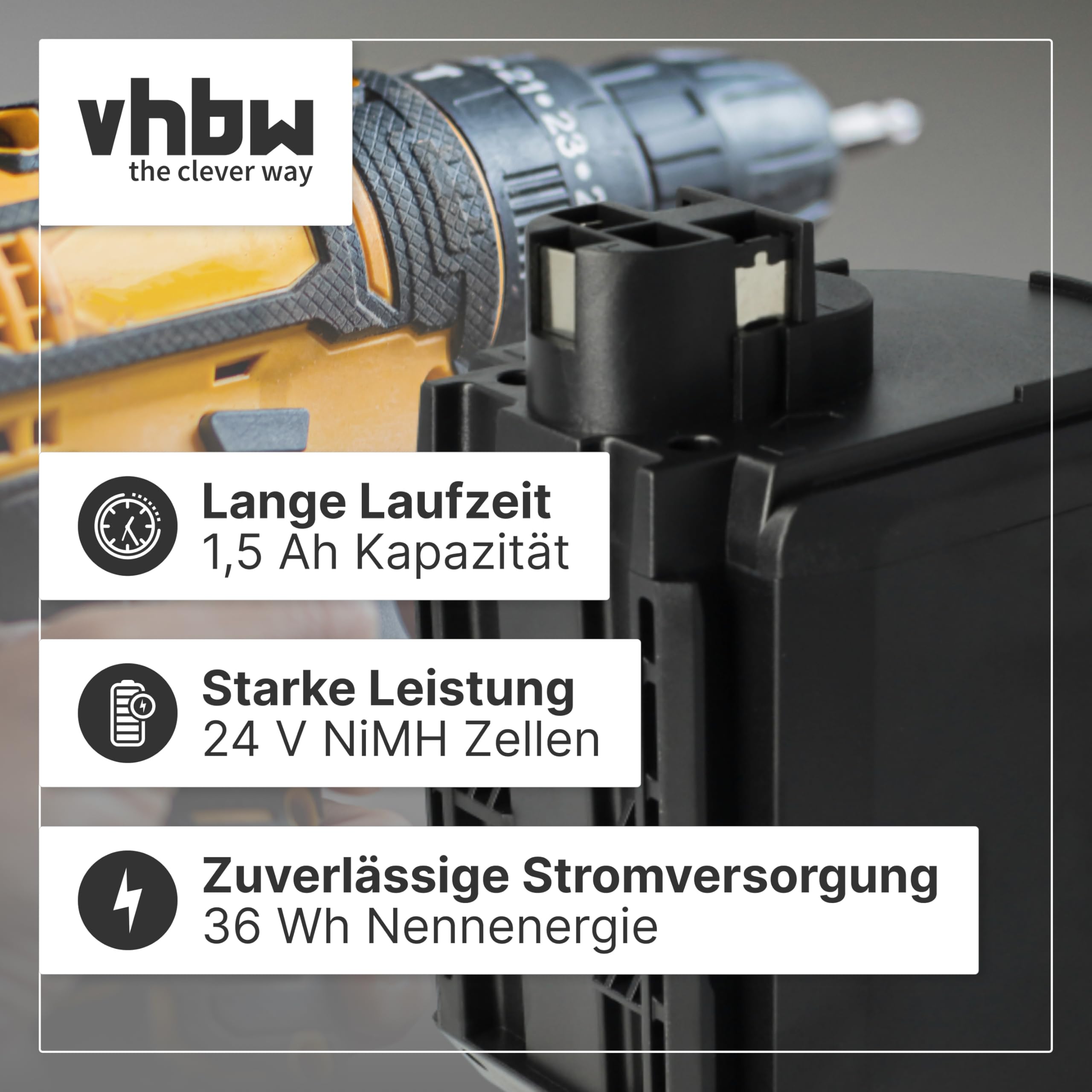 vhbw Zamiennik do Bosch 1617334082, 2 607 335 082, 2 607 335 097, 2 607 335 216, 2 607 335 223 do elektronarzędzi (1500 mAh, NiMH, 24 V)