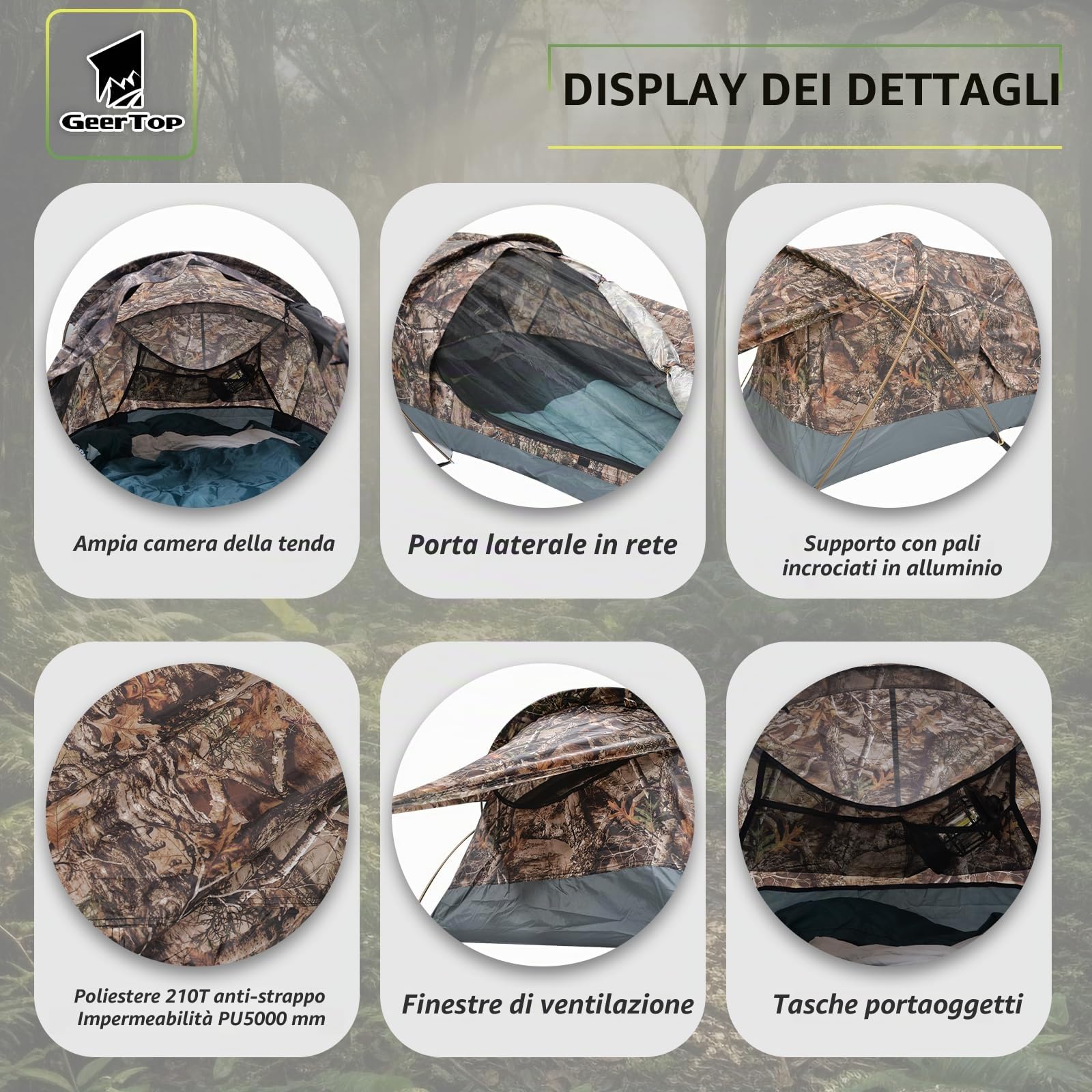 GEERTOP Tenda Bivacco 1 Persona Impermeabile per Escursionismo, Tenda Uomo per Campeggio Trekking Caccia Attrezzatura Sopravvivenza Outdoor (Foglie Secche)