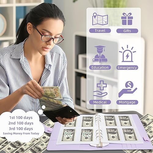 Miniatura 6 de Carpeta de desafío de 100 sobres, 100 desafíos de ahorro, carpeta de presupuesto, libro de desafíos de ahorro, cartera de sobres de efectivo para