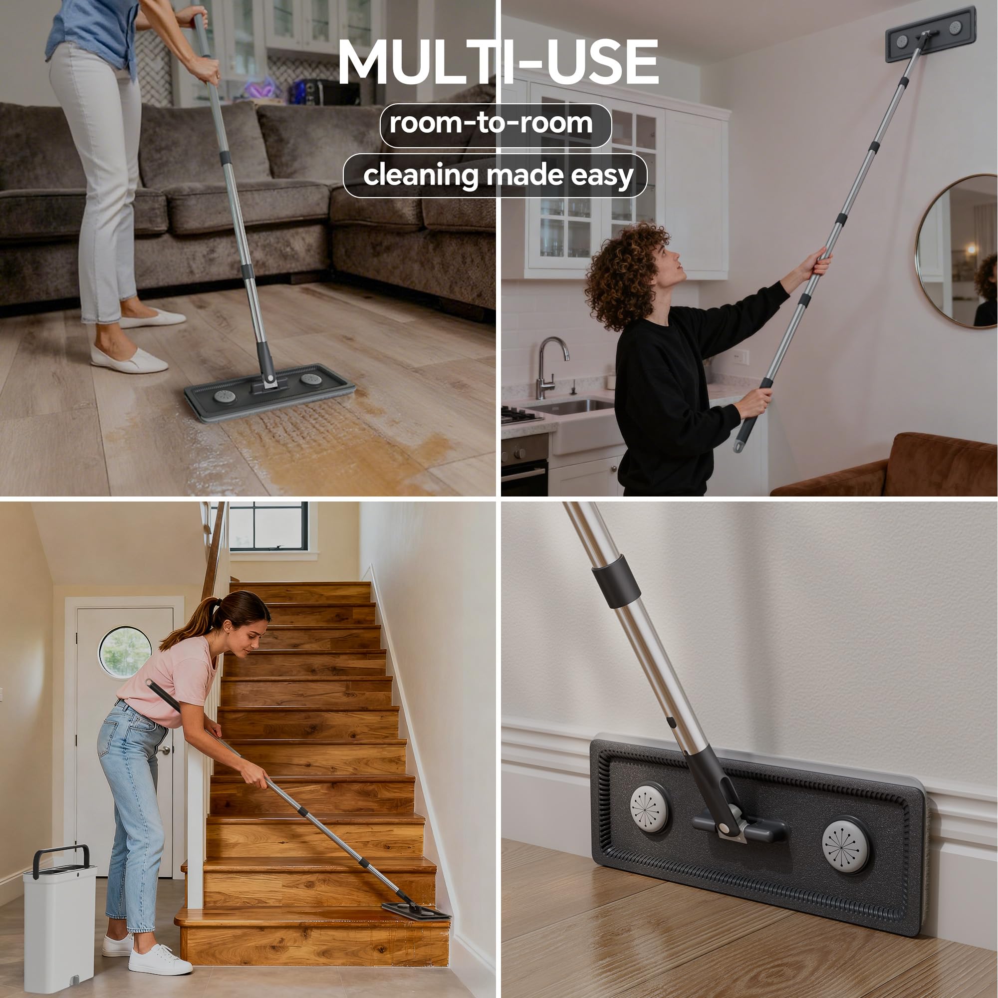 Trapeador compacto para piso y cubo – Mopa plana y cubo con juego de escurridor manos libres | Mopa húmeda y seca para apartamento, casa pequeña, RV, ventanas, pared (juego de sistema de cubo
