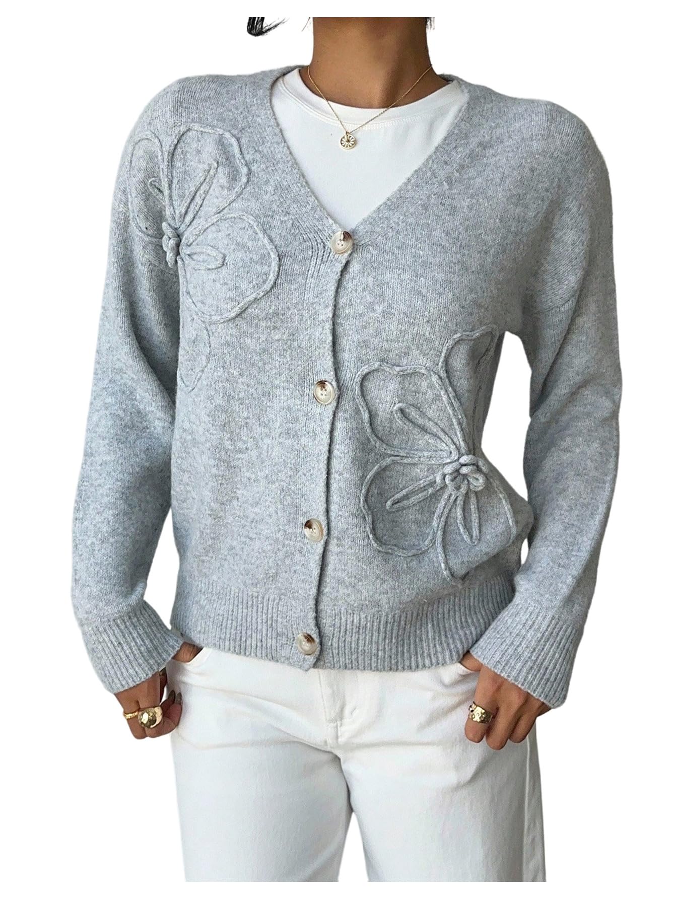 Verdusa Womens Old Money Floral Button Up Cozy Cardigan Sweaters Elegant Knit Outerwear Fall Outfits