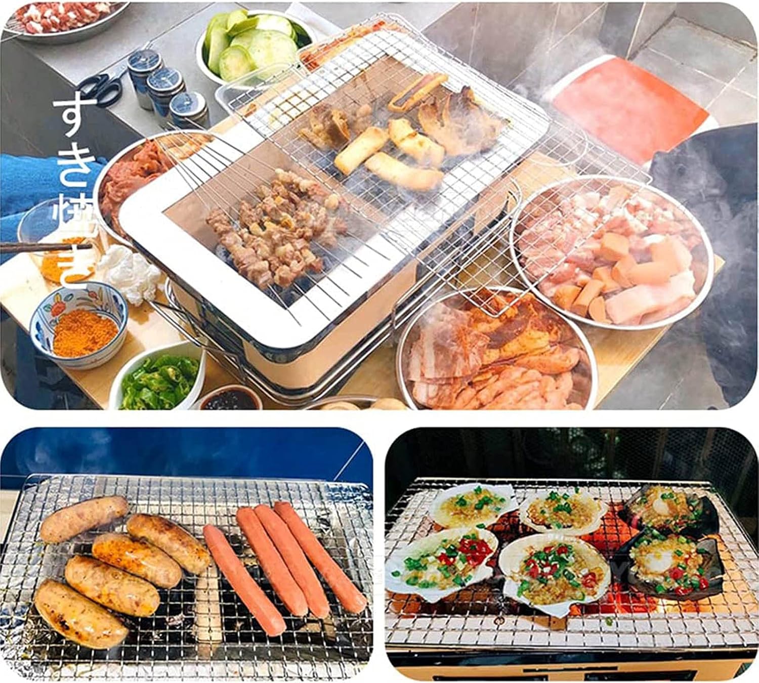 AIZYR Rectangular Portable Charcoal Cooker, Japanese Ceramic Clay Charcoal Grill Tabletop Charcoal Stove with Food Tongs Indoor Outdoor Camping Stove Grill