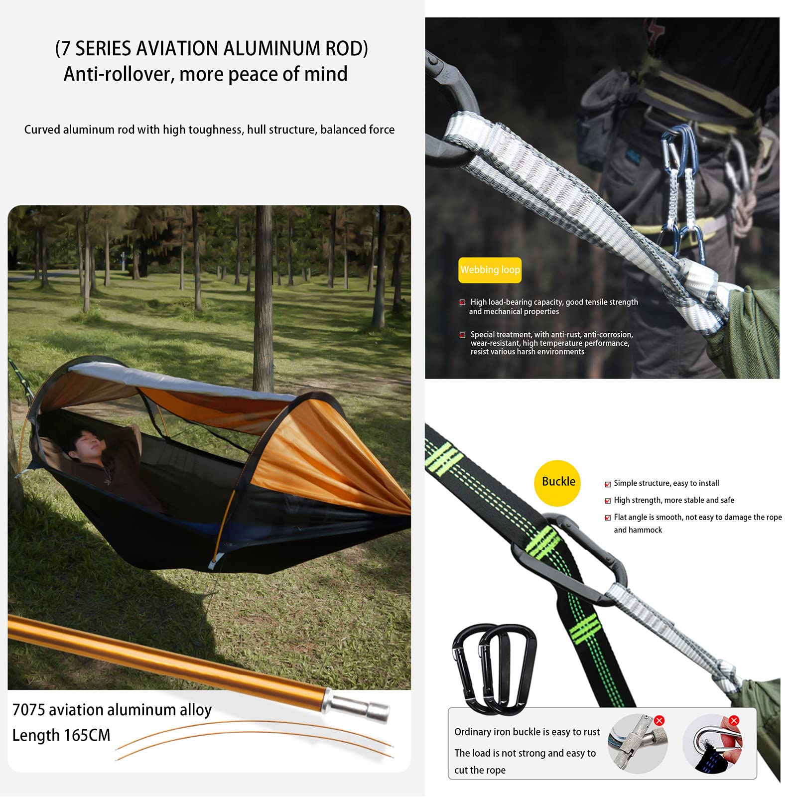 Hamaca De Camping Multifuncional con Sombrilla Y Red De Ventilación, Protección Solar E Impermeable, De Carga 440IB, Senderismo, Camping, Playa En El Patio Trasero, 270X140 Cm,Grey