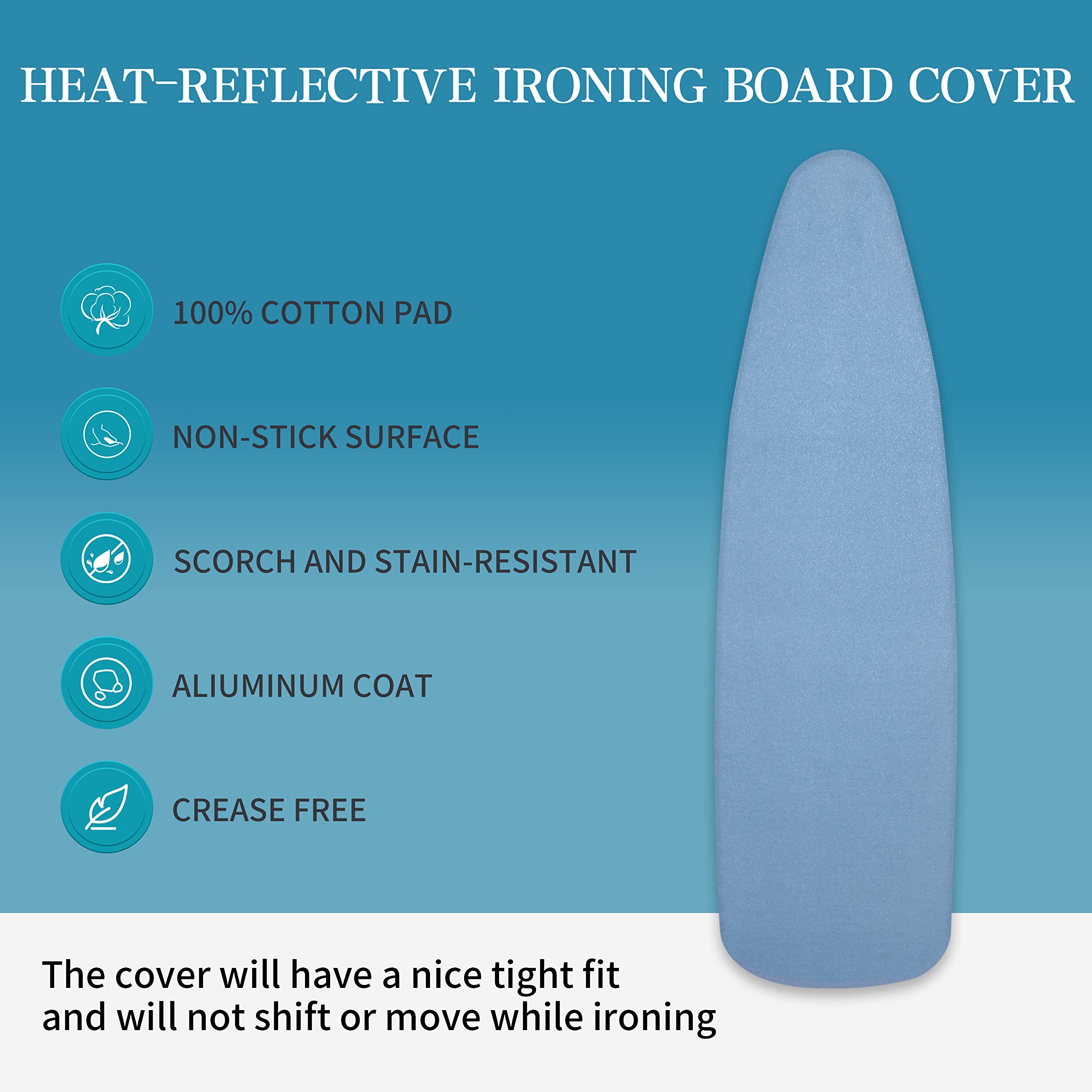 ZOES HOMEWARE Funda y almohadilla para tabla de planchar | Funda 100% algodón con acolchado tamaño estándar con revestimiento de aluminio | Tabla de planchar reflectante al calor con bordes elásticos