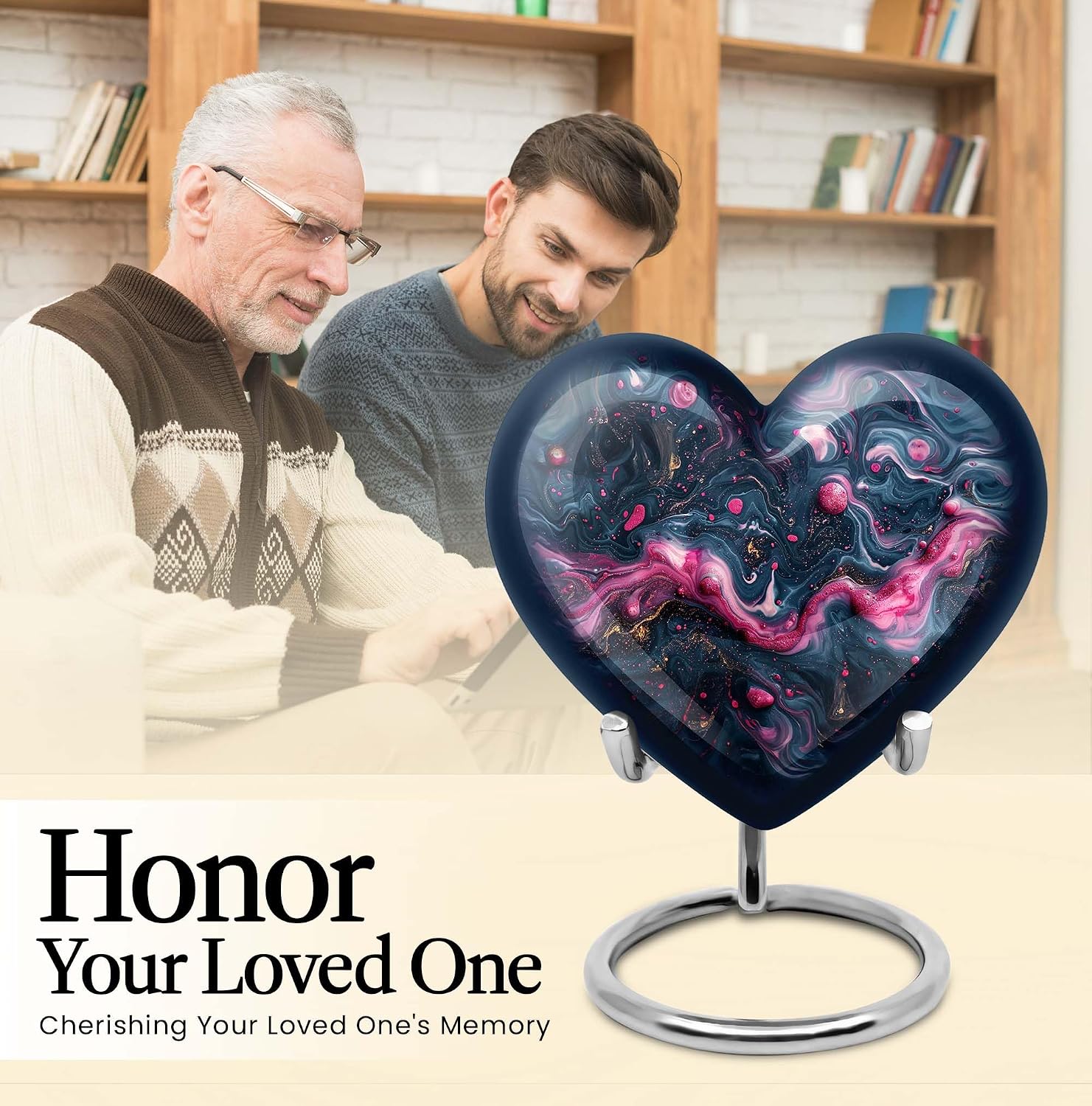 Mystic Whirl Funeral Urns, Heart Urn for Ashes, Pack of 5 (10 Inch Urn with 3 Inch Urn Set of 4), Black Urns, Large Urns for Human Ashes Adult, Decorative Urn, Cat Urns Heart Shaped Urn Stand