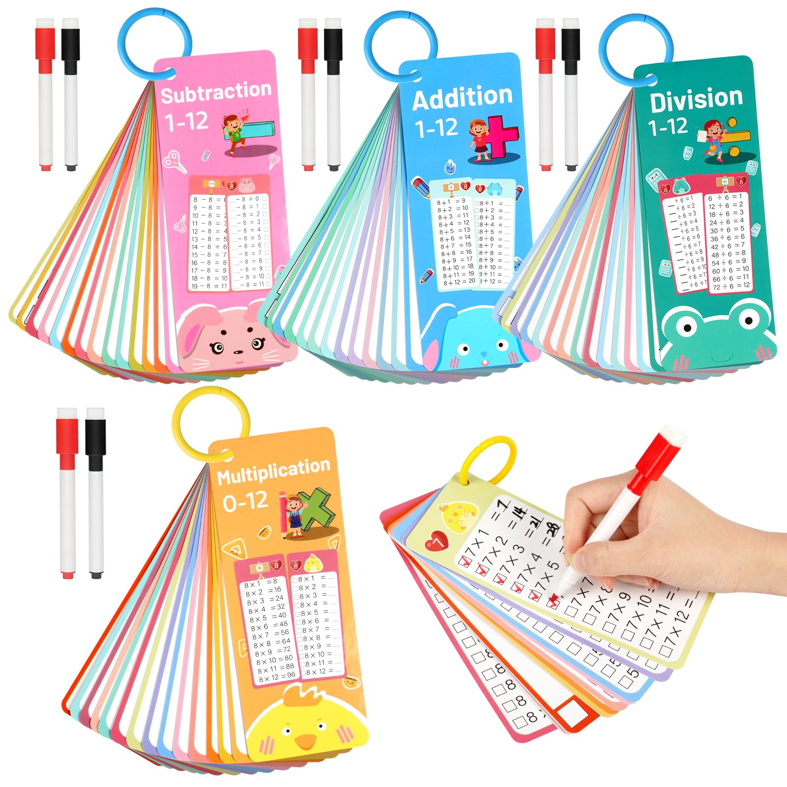 AOOHA Times Table Math Flash Cards,Multiplication Time Tables Flash Cards with 8 Dry Erase Pens,Multiplication Educational Game for Kids 1st to 3rd Grades